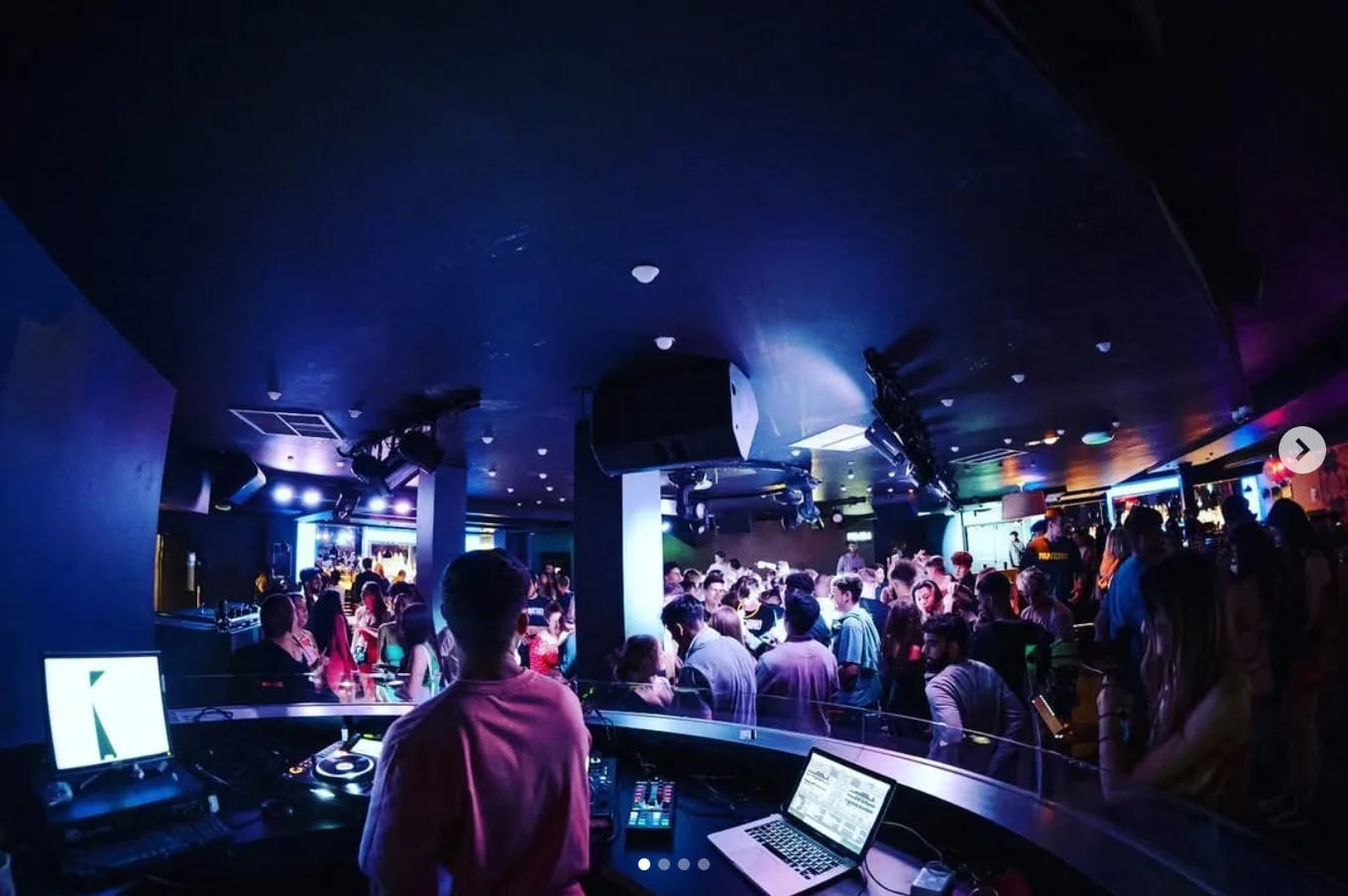 The view from the booth over a packed club floor